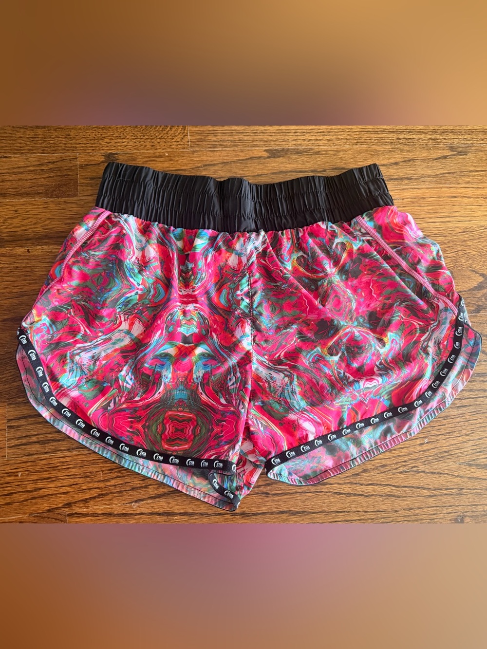 Women's Vibrant Pink Abstract Athletic Shorts with Black Waistband
